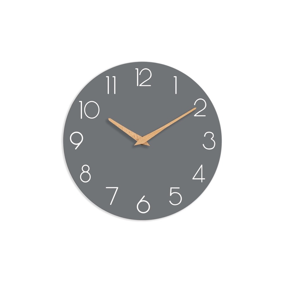 Modern Silent Non-Ticking 8 inch Wall Clock Wooden Handle Grey/White NWOT